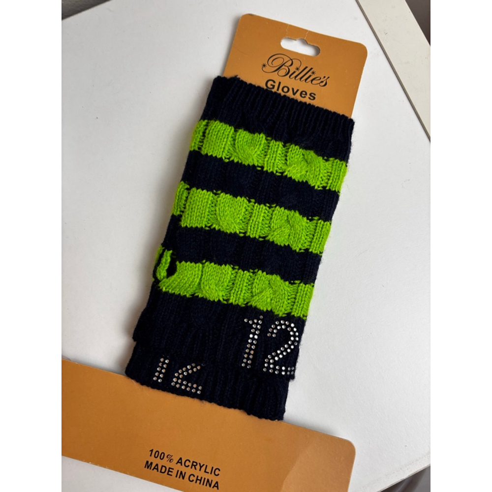 Seattle Seahawks Women's Billie's Black Lime Green Striped Gloves One Size